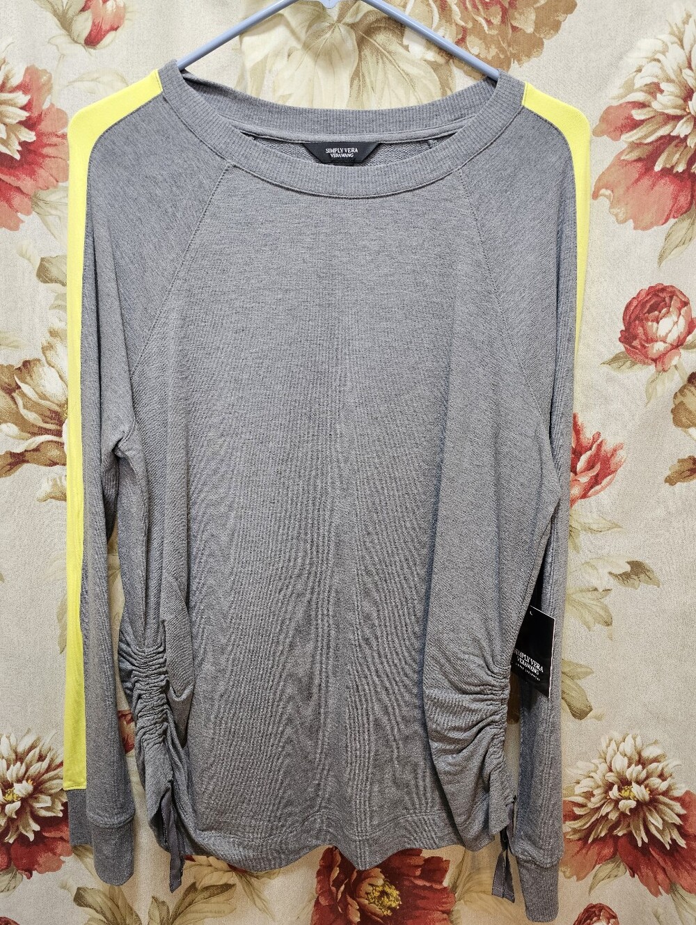 Simply Vera Vera Wang Gray Long Sleeve Top with Yellow Shoulder Stripes